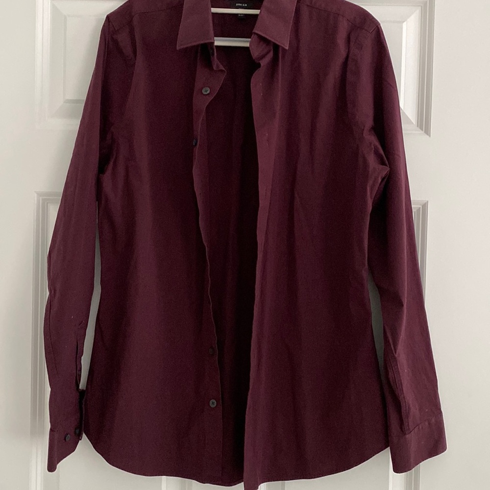 Express 1MX Extra Slim Burgundy Mens Dress Shirt